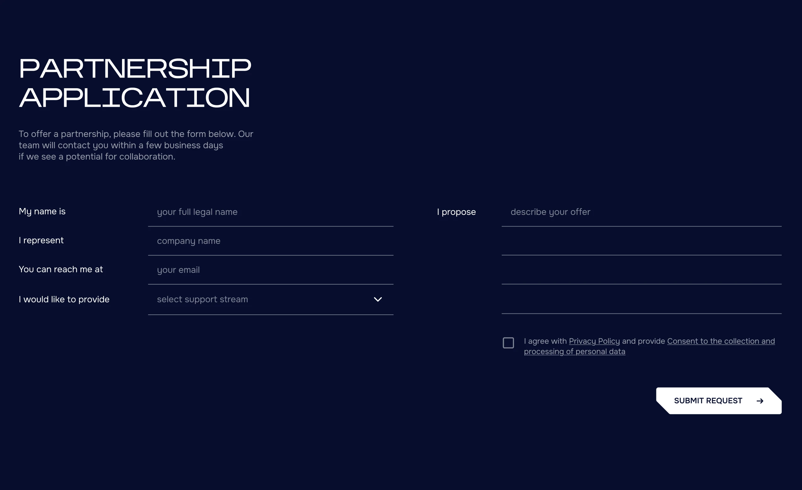 Partnership application — carousel slide
